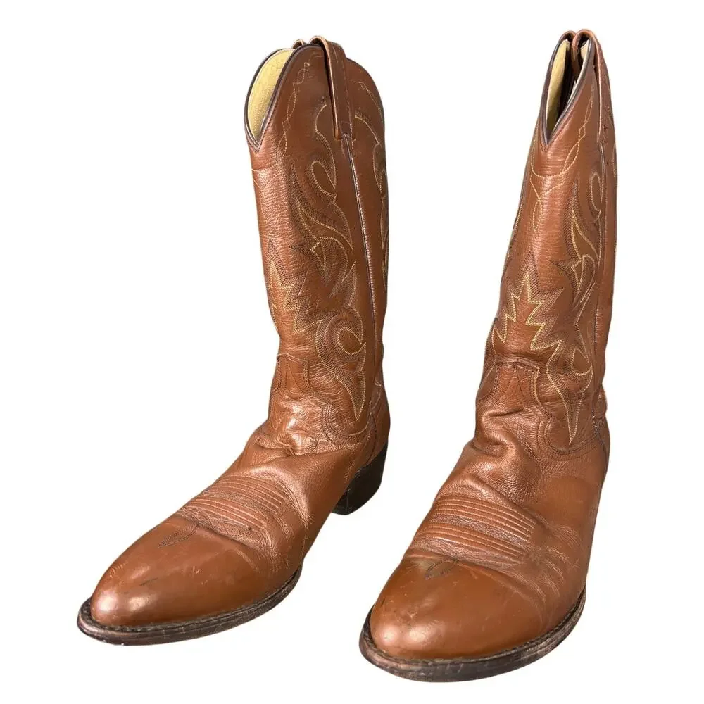 Vintage Dan Post Men’s Brown Leather Western Cowboy Boots Size US 12 D